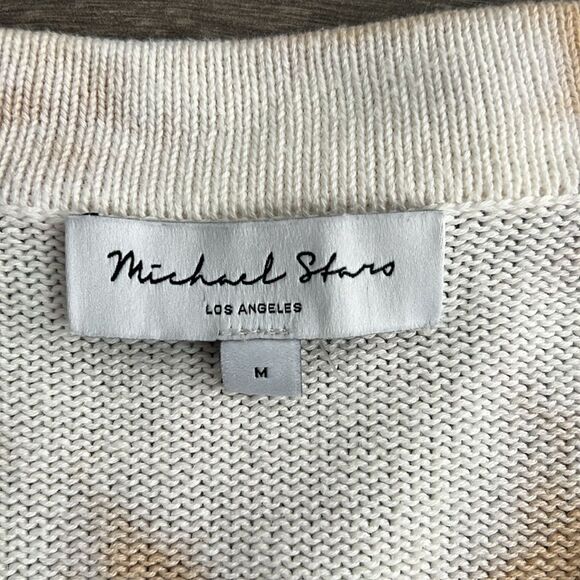 MICHAEL STARS Rylie Tie Dye Cardigan Medium Relaxed Neutral Beige Preppy Coastal - Picture 2 of 12
